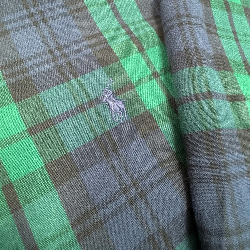 Polo Ralph Lauren Mens Size 4XB Oxford Shirt Green Navy Blue Plaid Brushed